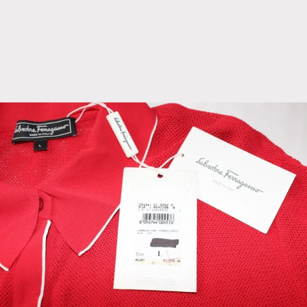 $1750 MEN'S NEW W/TAGS Salvatore Ferragamo Mesh Red White Cardigan Size L
